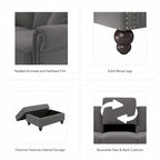 Fauteuil d'appoint avec pouf de rangement et oreiller lombaire