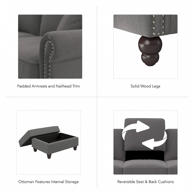 Fauteuil d'appoint avec pouf de rangement et oreiller lombaire