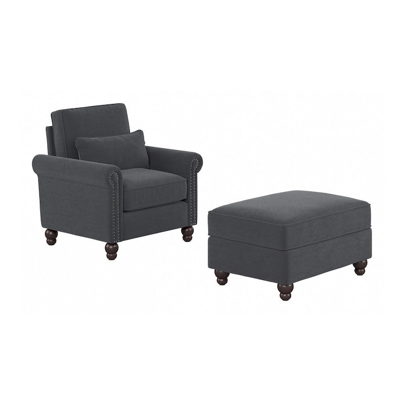Fauteuil d'appoint avec pouf de rangement et oreiller lombaire