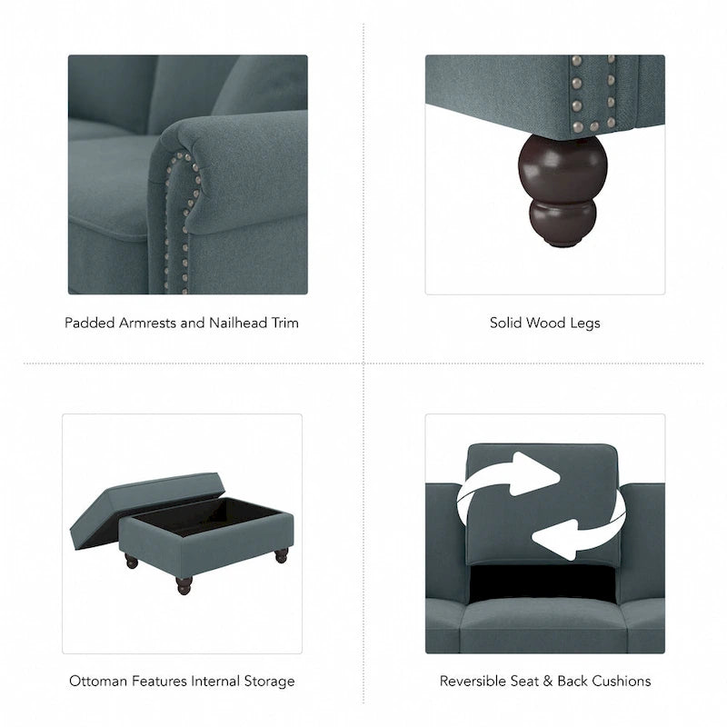 Fauteuil d'appoint avec pouf de rangement et oreiller lombaire