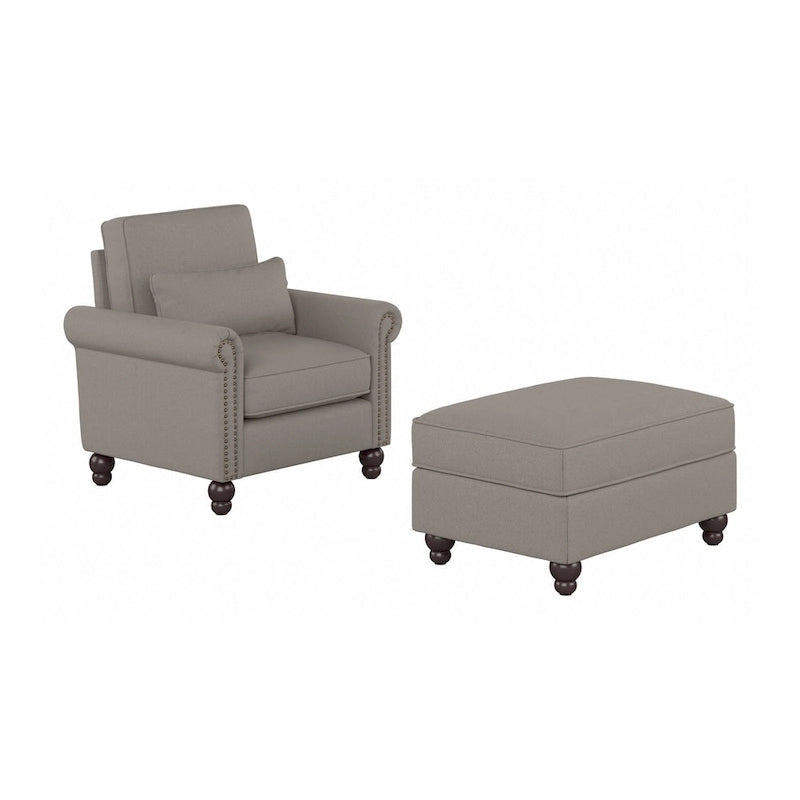 Fauteuil d'appoint avec pouf de rangement et oreiller lombaire