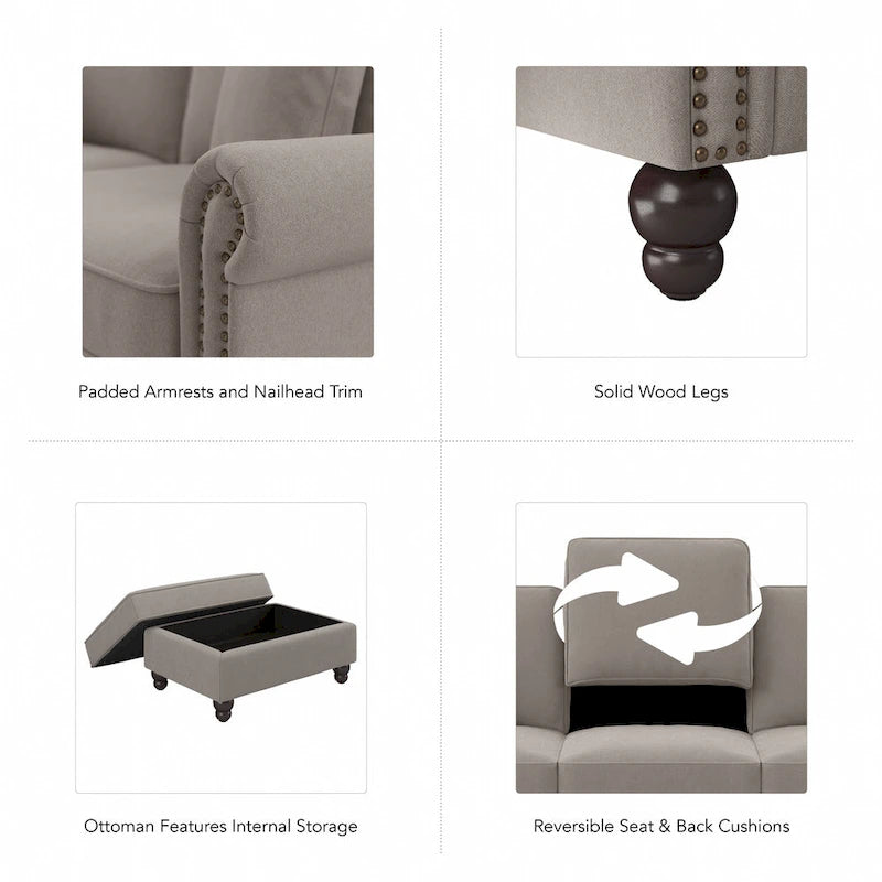 Fauteuil d'appoint avec pouf de rangement et oreiller lombaire