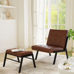 Fauteuil d'appoint sans accoudoirs capitonné en similicuir style Mid-Century avec ottoman, 60 cm de large