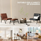 Fauteuil d'appoint sans accoudoirs capitonné en similicuir style Mid-Century avec ottoman, 60 cm de large