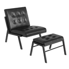 Fauteuil d'appoint sans accoudoirs capitonné en similicuir style Mid-Century avec ottoman, 60 cm de large