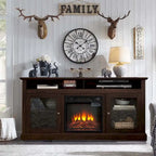 60W Retro Electric Fireplace TV Stand, Adjustable Shelves&Cabinets - 60W*15.75D*29H