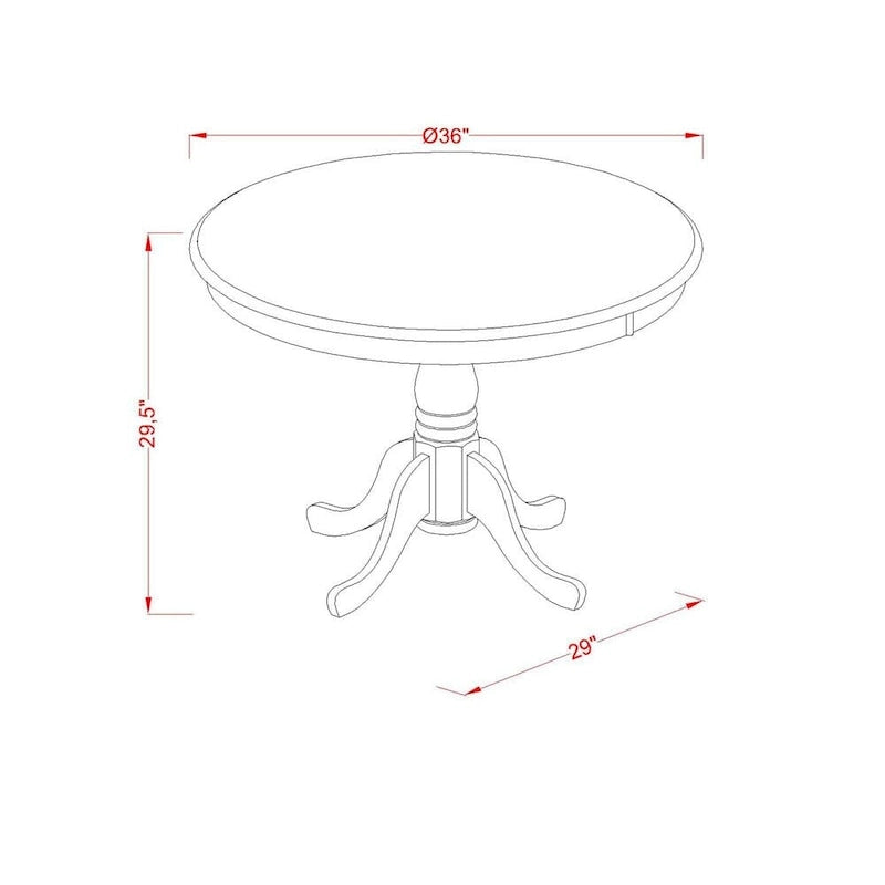 Table de salle à manger ronde sur pied, 36x36 pouces (finitions disponibles)