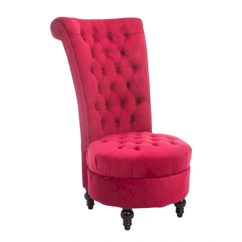Fauteuil d'appoint dossier haut capitonné en velours rouge