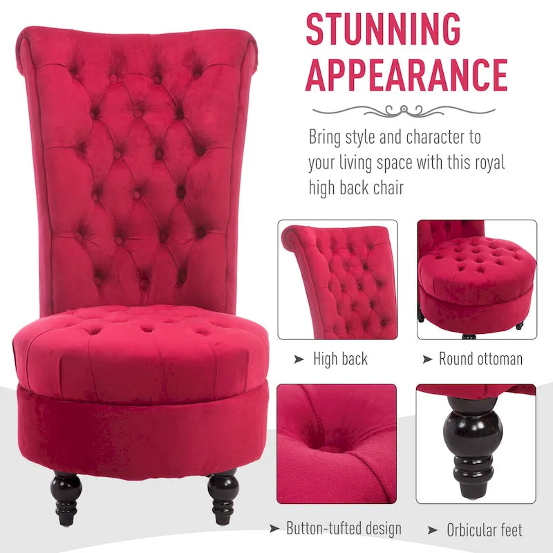 Fauteuil d'appoint dossier haut capitonné en velours rouge