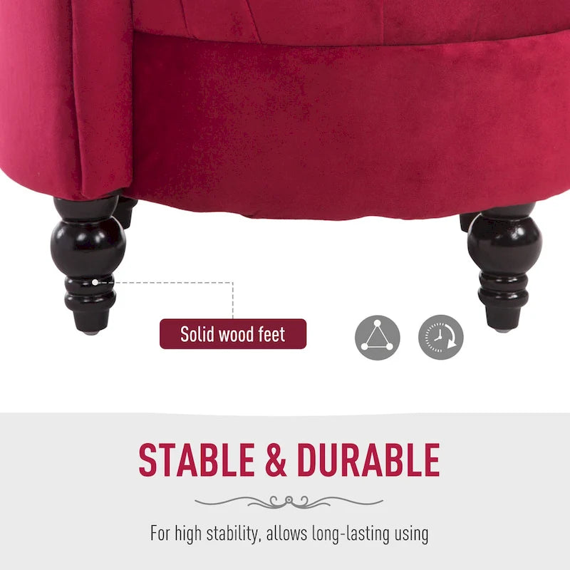 Fauteuil d'appoint dossier haut capitonné en velours rouge