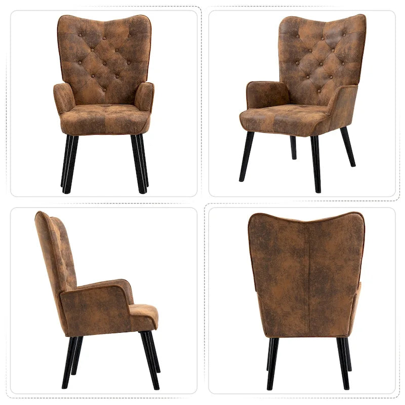 Fauteuil rustique avec accoudoirs, capitonné à oreilles