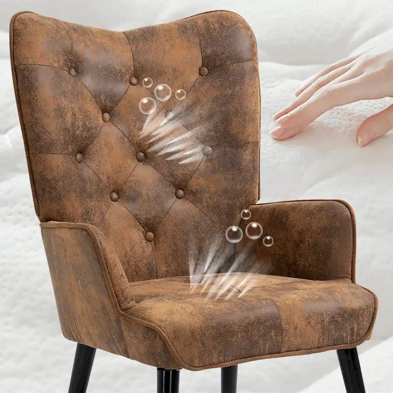 Fauteuil rustique avec accoudoirs, capitonné à oreilles