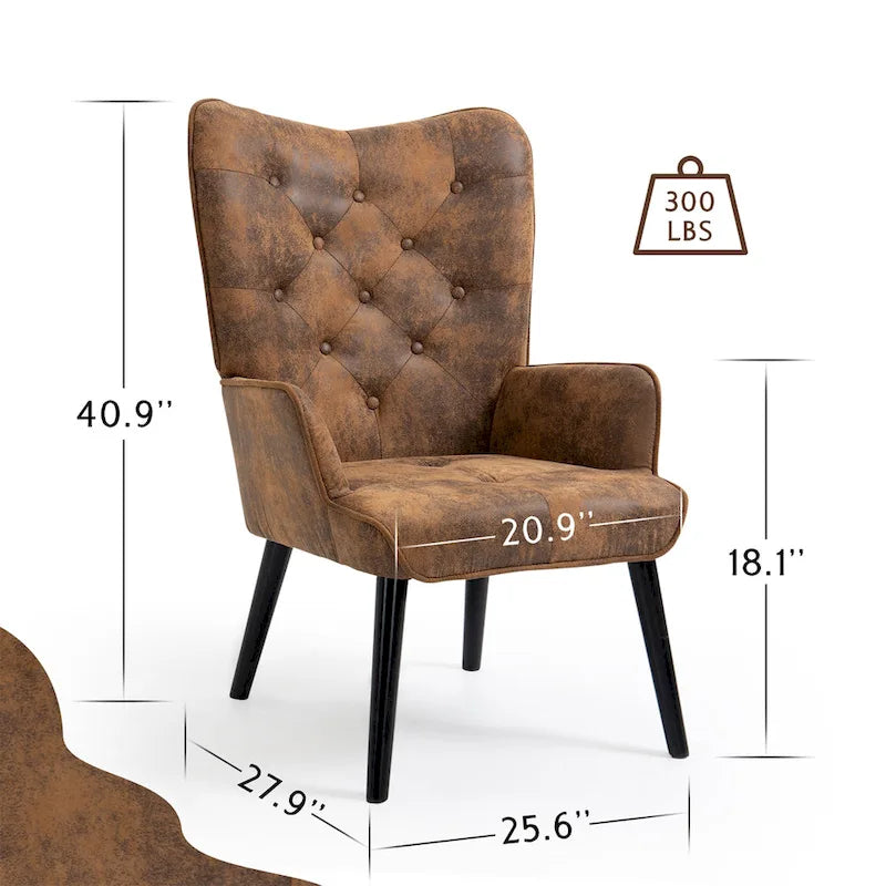 Fauteuil rustique avec accoudoirs, capitonné à oreilles