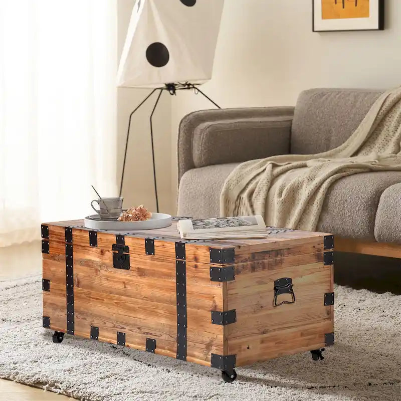 Table basse coffre de rangement à roulettes
