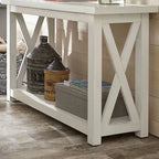 Console blanche avec rangement ouvert