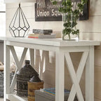 Console blanche avec rangement ouvert
