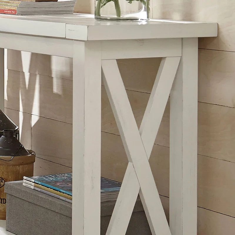 Console blanche avec rangement ouvert