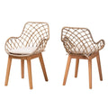 Lot de 2 chaises de salle à manger Bohème en rotin avec coussin et accoudoirs
