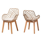 Lot de 2 chaises de salle à manger Bohème en rotin avec coussin et accoudoirs