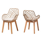 Lot de 2 chaises de salle à manger Bohème en rotin avec coussin et accoudoirs