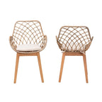 Lot de 2 chaises de salle à manger Bohème en rotin avec coussin et accoudoirs