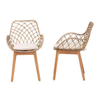 Lot de 2 chaises de salle à manger Bohème en rotin avec coussin et accoudoirs