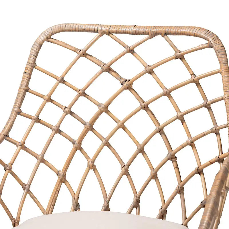 Lot de 2 chaises de salle à manger Bohème en rotin avec coussin et accoudoirs