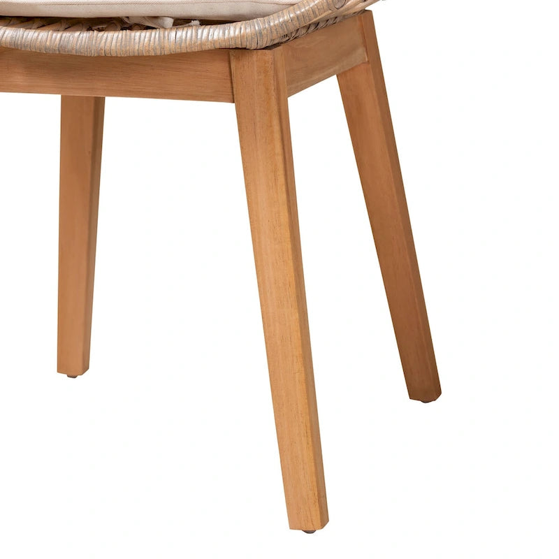 Lot de 2 chaises de salle à manger Bohème en rotin avec coussin et accoudoirs
