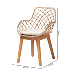 Lot de 2 chaises de salle à manger Bohème en rotin avec coussin et accoudoirs
