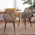 Lot de 2 chaises de salle à manger Bohème en rotin avec coussin et accoudoirs
