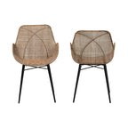 Lot de 2 chaises de salle à manger Bohème en rotin avec coussin et accoudoirs