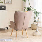 Fauteuil d'appoint capitonné à oreilles avec pieds en hévéa et patins ajustables