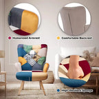 Fauteuil d'appoint capitonné à oreilles avec pieds en hévéa et patins ajustables