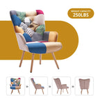 Fauteuil d'appoint capitonné à oreilles avec pieds en hévéa et patins ajustables