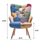 Fauteuil d'appoint capitonné à oreilles avec pieds en hévéa et patins ajustables