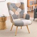 Fauteuil d'appoint capitonné à oreilles avec pieds en hévéa et patins ajustables