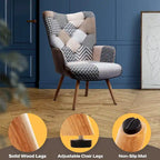 Fauteuil d'appoint capitonné à oreilles avec pieds en hévéa et patins ajustables