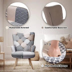 Fauteuil d'appoint capitonné à oreilles avec pieds en hévéa et patins ajustables