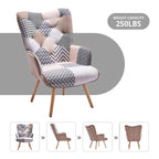 Fauteuil d'appoint capitonné à oreilles avec pieds en hévéa et patins ajustables