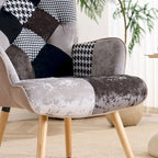 Fauteuil d'appoint capitonné à oreilles avec pieds en hévéa et patins ajustables