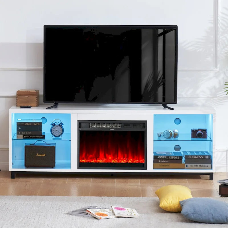Meuble TV de 68 pouces avec insert de cheminée électrique