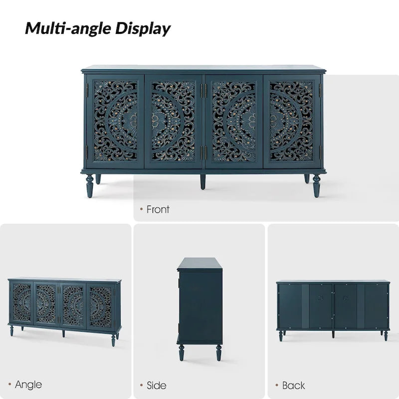 Vaisselier sculpté traditionnel avec éclairage intégré et rangements