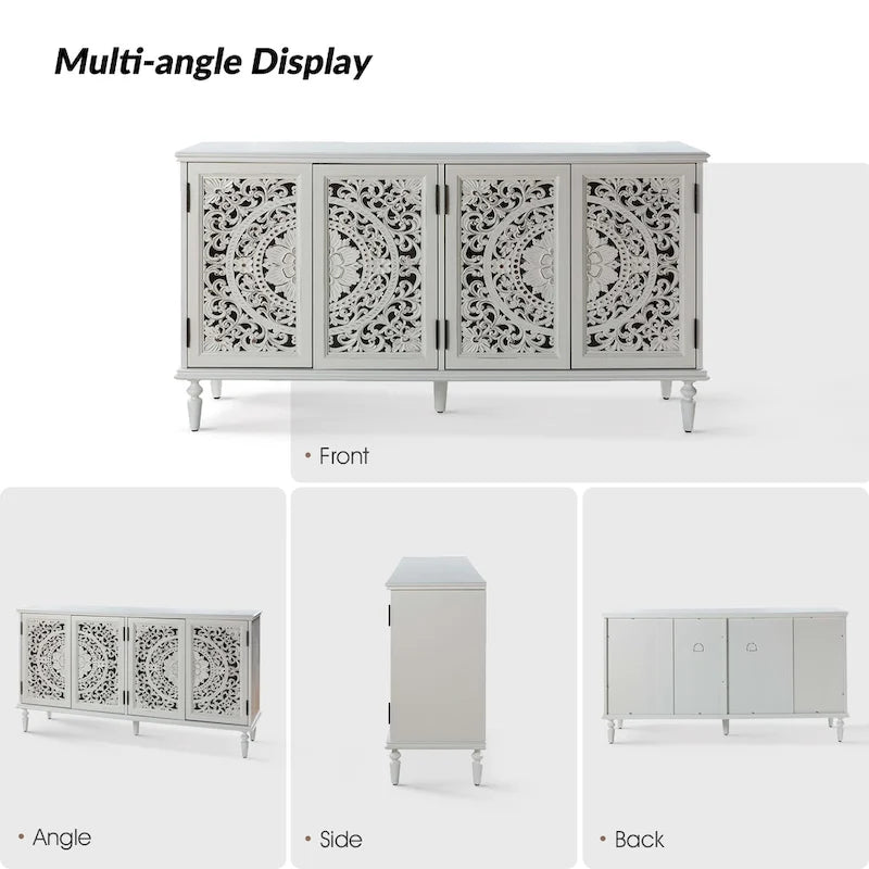 Vaisselier sculpté traditionnel avec éclairage intégré et rangements