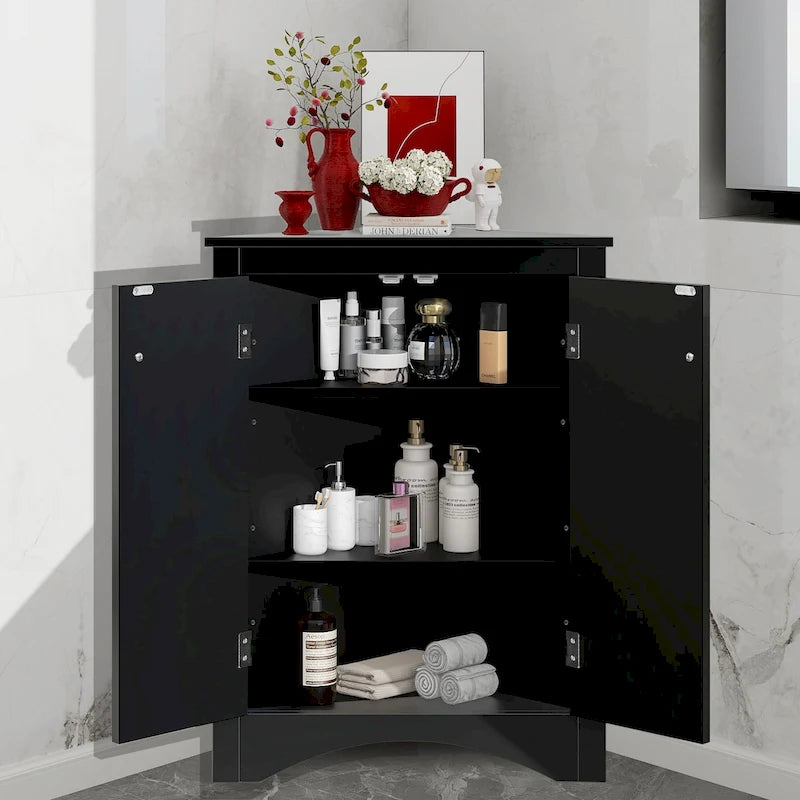 Meuble d'angle de rangement avec étagères réglables et portes