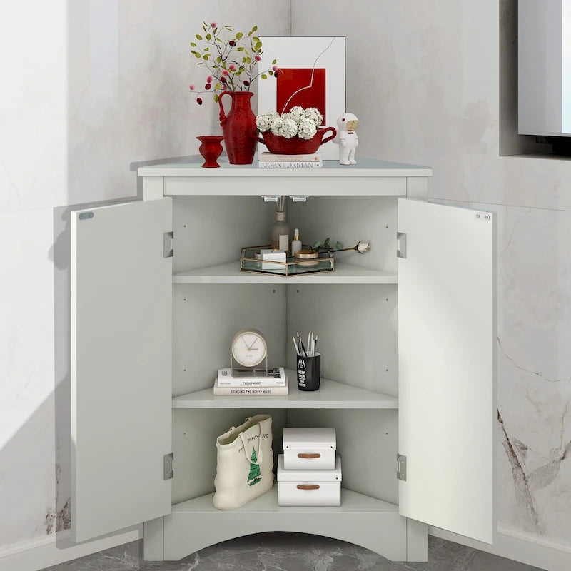 Meuble d'angle de rangement avec étagères réglables et portes