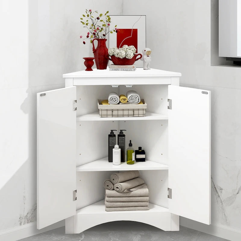 Triangle Bathroom Storage Cabinet with Adjustable Shelves, Freestanding Floor Cabinet for Home Kitchen