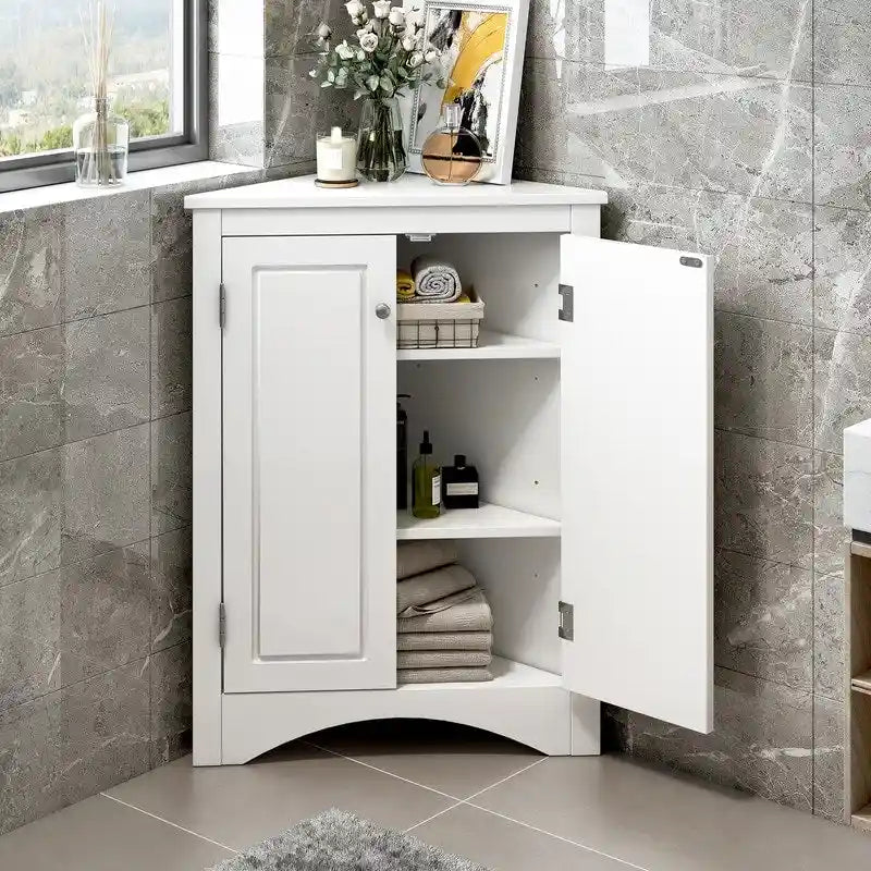 Meuble d'angle de rangement avec étagères réglables et portes