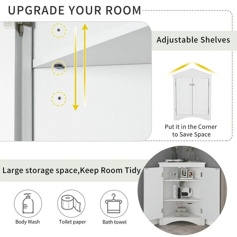 Meuble d'angle de rangement avec étagères réglables et portes