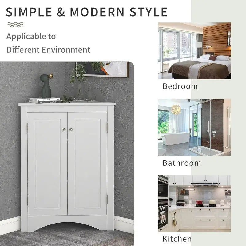 Meuble d'angle de rangement avec étagères réglables et portes