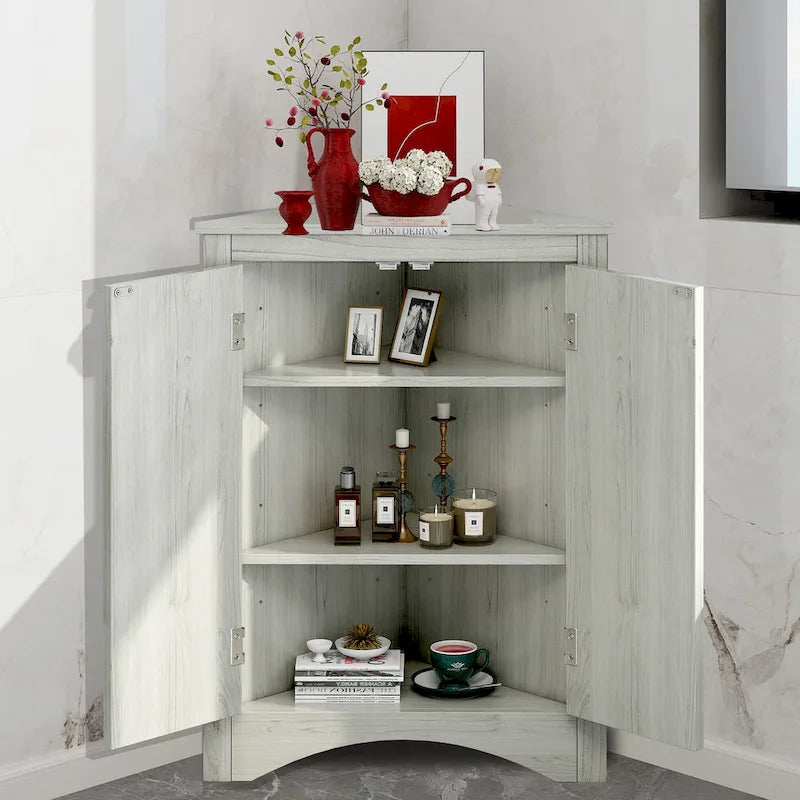Meuble d'angle de rangement avec étagères réglables et portes